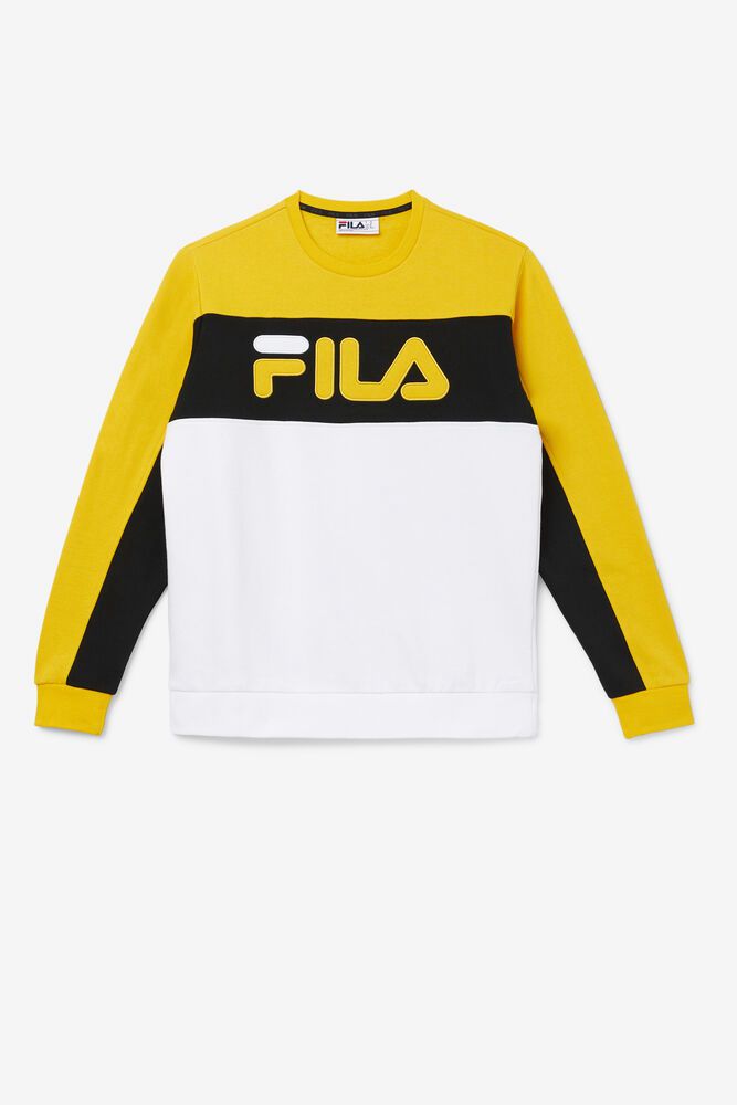 Fila Sweatshirt Mens Gold/White Lesner Fleece Crew - Ireland 18924-RXWJ